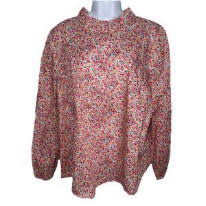 J. Crew Liberty Phoebe Floral Ruffle Neck Long Sleeve Cotton Top Women X-Large